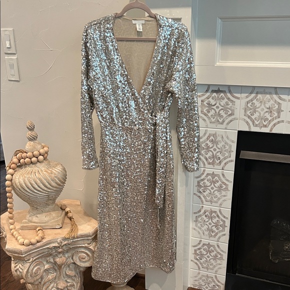 H&M Silver Sequin Wrap Dress - Picture 2 of 4